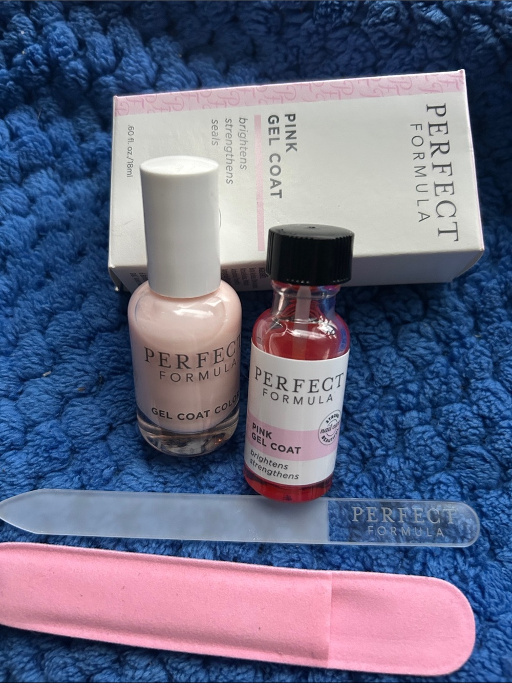 PERFECT FORMULA PINK GEL COAT + FRESH PINK GEL COLOR + GLASS NAIL FILE NEW BOX